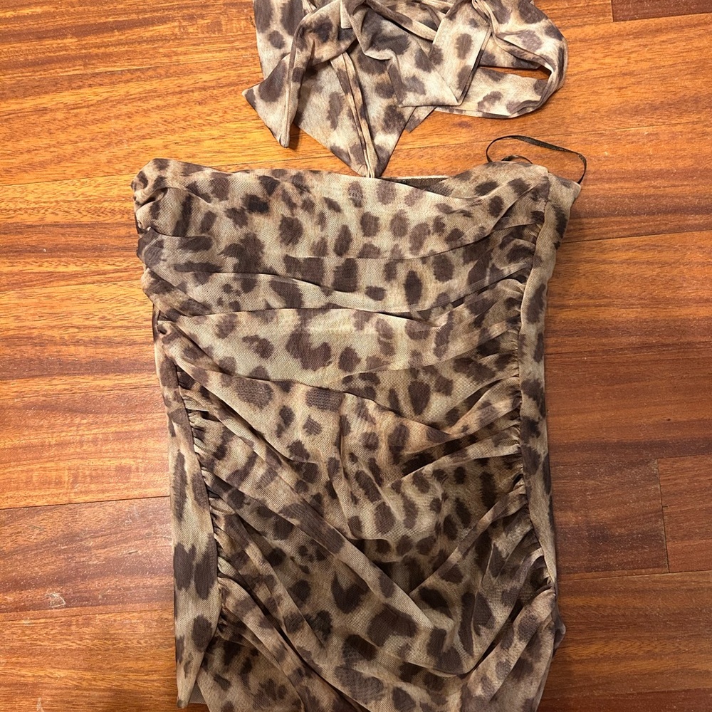 Zara Brown Leopard Print Dress with Scarf